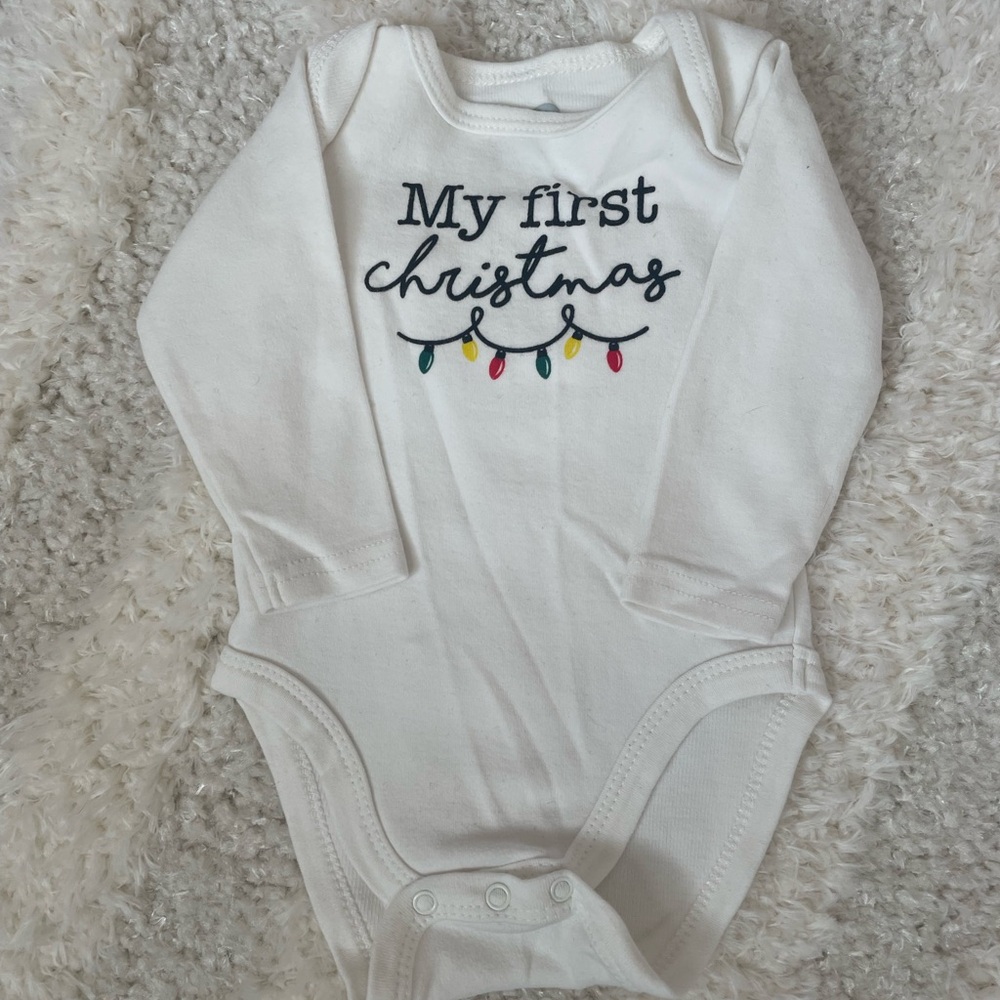 First Christmas onesie size 0-3 months (bought from Indigo Chapters)